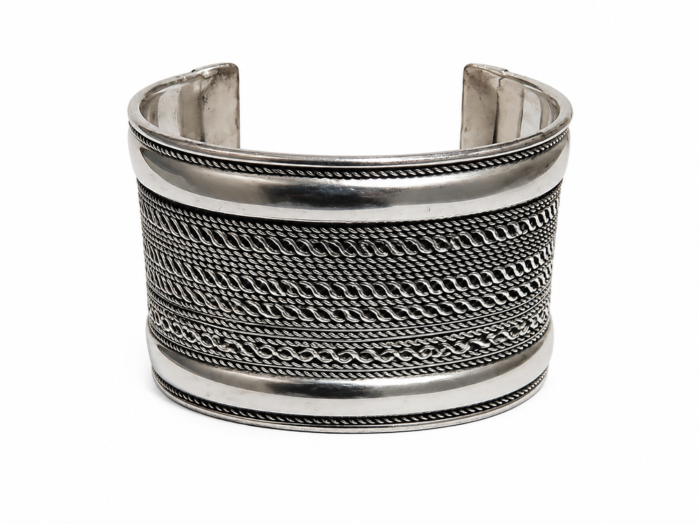 Bohotusk Adjustable Tight Waves Oxidised Silver Bangle Bracelet