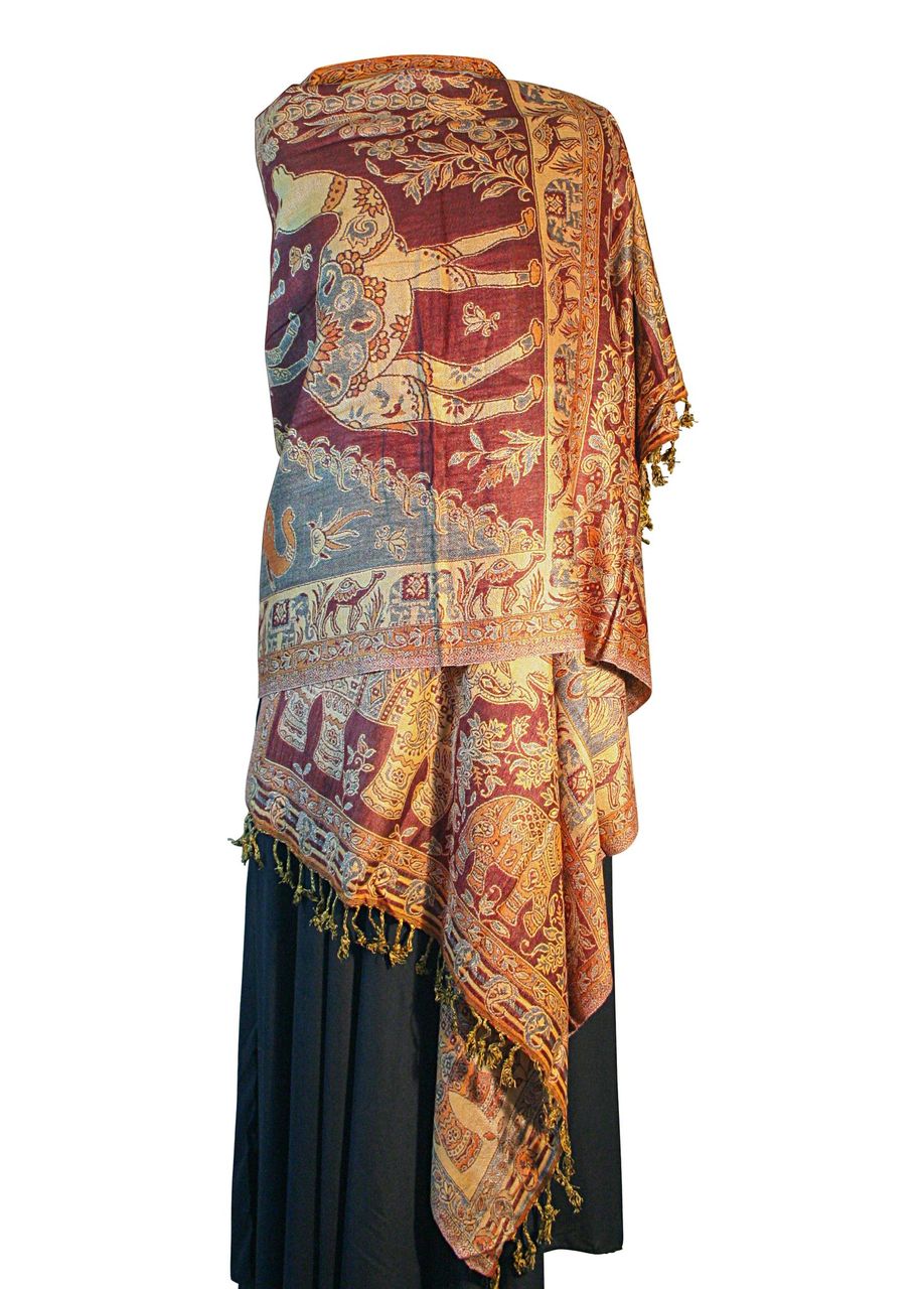 Burnt Orange Autumn Brown Elephant Camel Print Pashmina Reversable 200 x 75cm