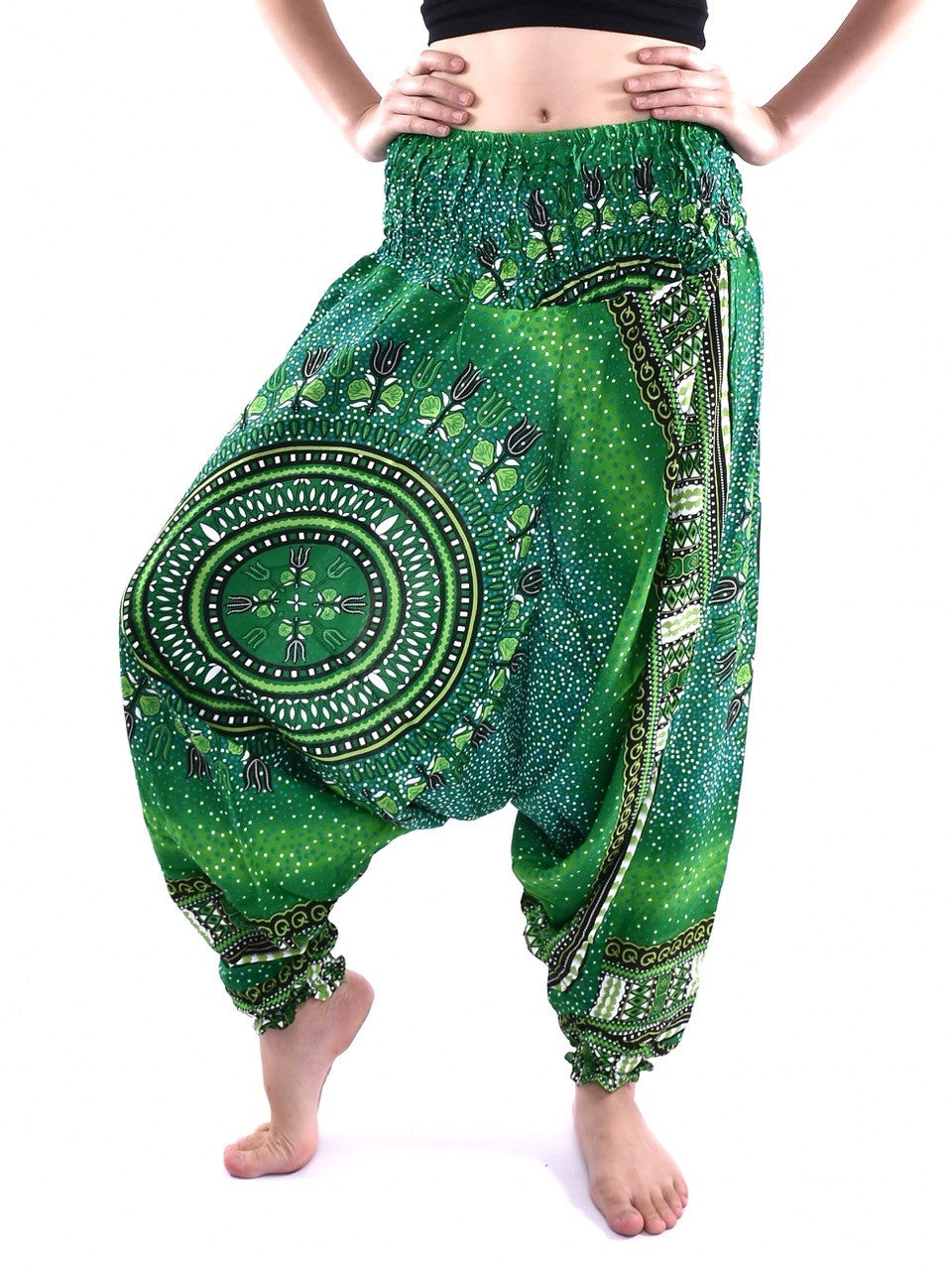 Bohotusk Green Twilight Star Low Crotch Harem Pants Womens Elasticated Smocked Waist S/M Only