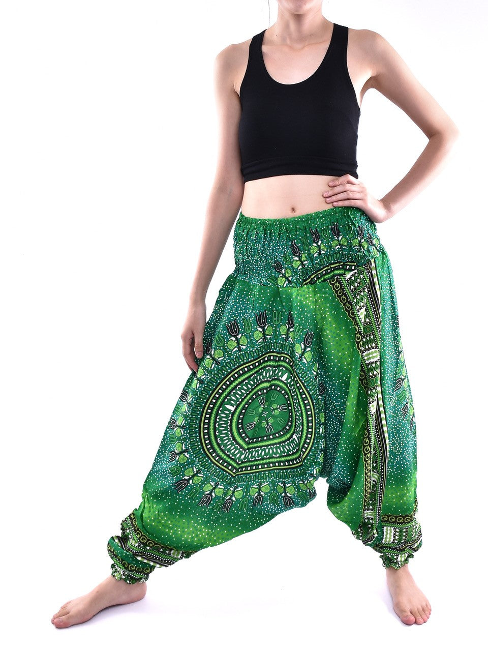 Bohotusk Green Twilight Star Low Crotch Harem Pants Womens Elasticated Smocked Waist S/M Only