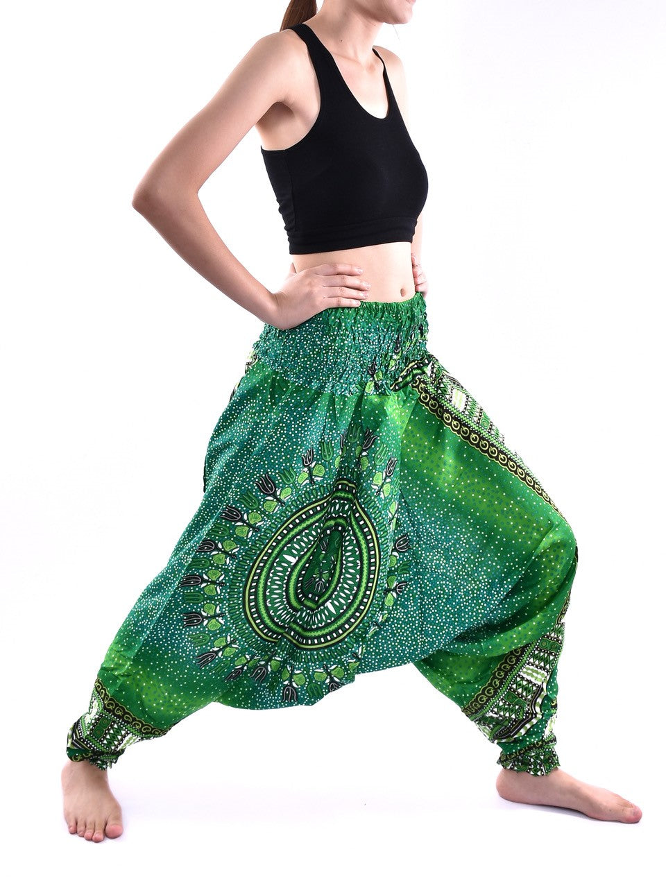 Bohotusk Green Twilight Star Low Crotch Harem Pants Womens Elasticated Smocked Waist S/M Only