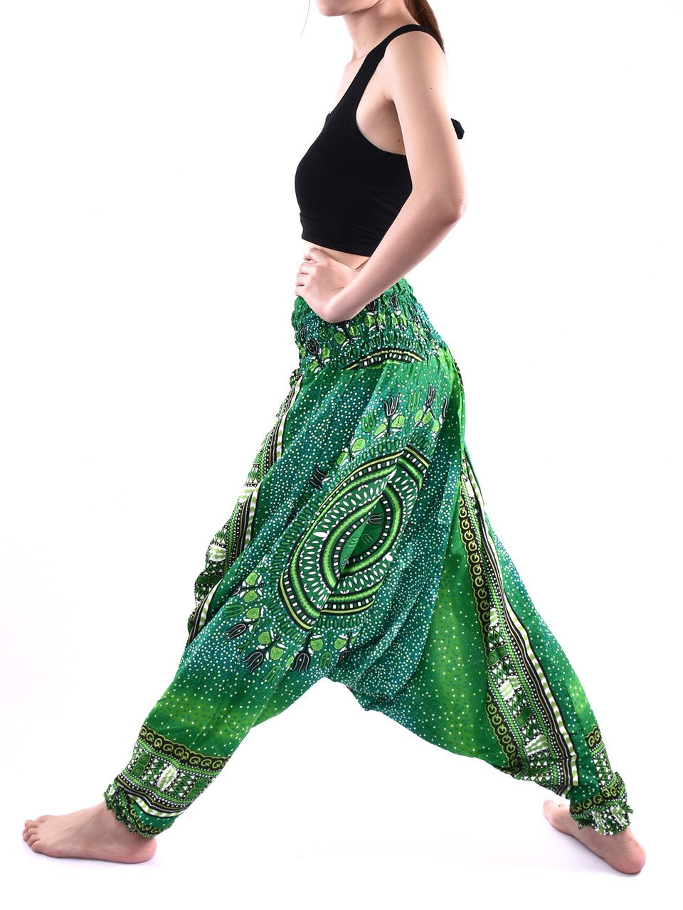 Bohotusk Green Twilight Star Low Crotch Harem Pants Womens Elasticated Smocked Waist S/M Only