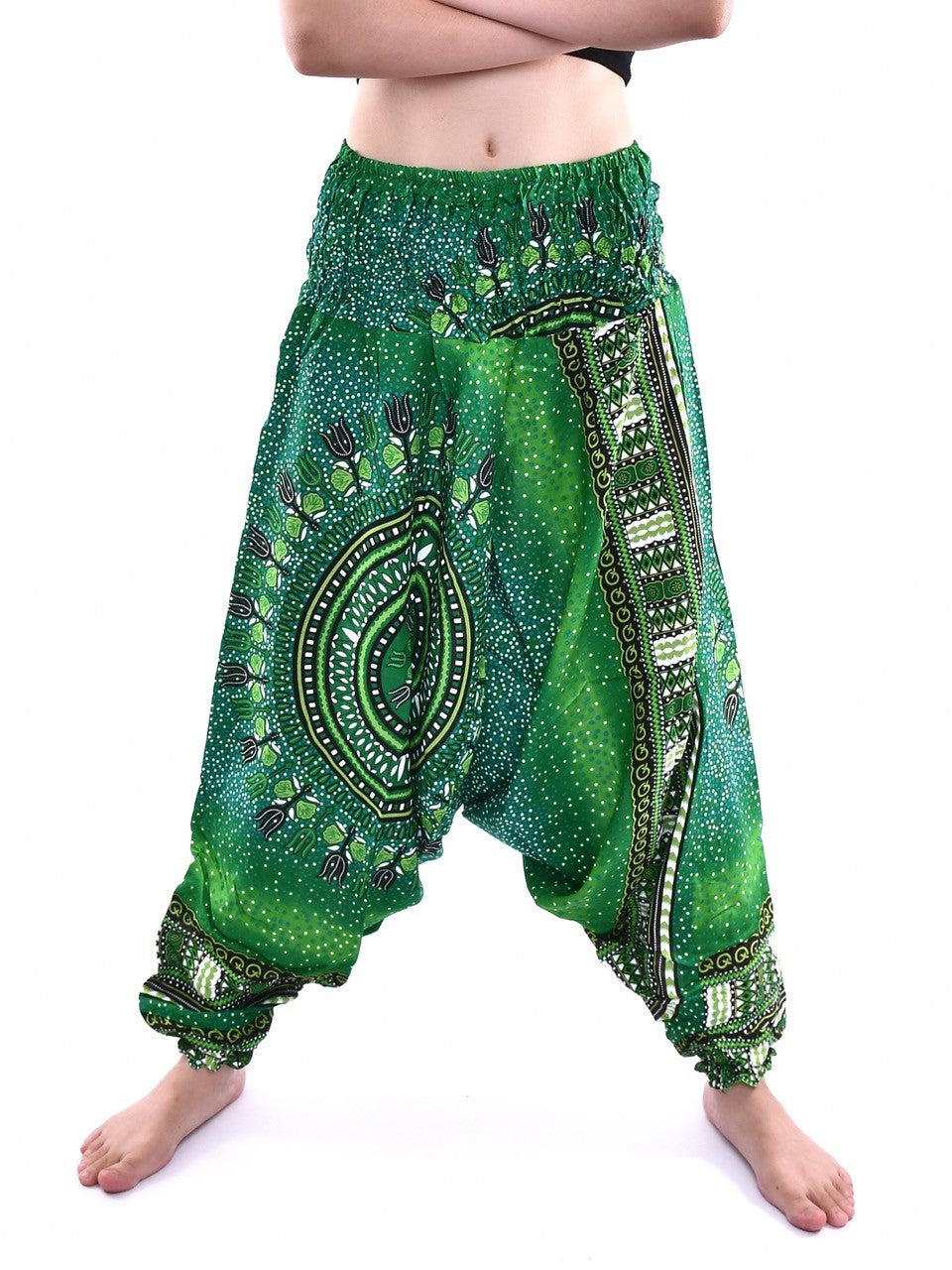 Bohotusk Green Twilight Star Low Crotch Harem Pants Womens Elasticated Smocked Waist S/M Only