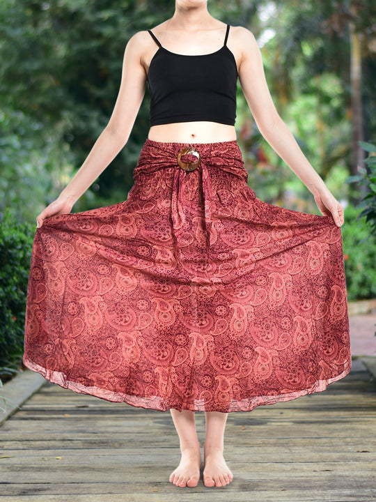 Bohotusk Red Orbit Long Skirt With Coconut Buckle (& Strapless Dress) S/M to L/XL