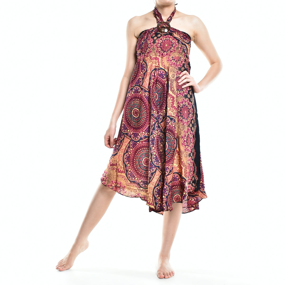 Bohotusk Red Solar Circle Long Skirt With Coconut Buckle (& Strapless Dress) S/M Only