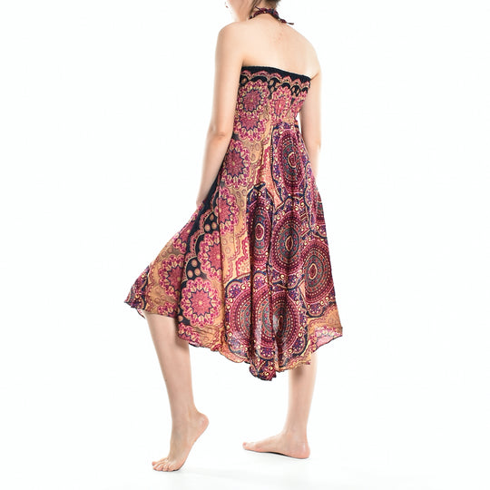 Bohotusk Red Solar Circle Long Skirt With Coconut Buckle (& Strapless Dress) S/M Only
