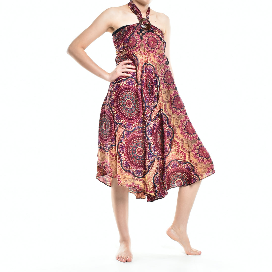 Bohotusk Red Solar Circle Long Skirt With Coconut Buckle (& Strapless Dress) S/M Only