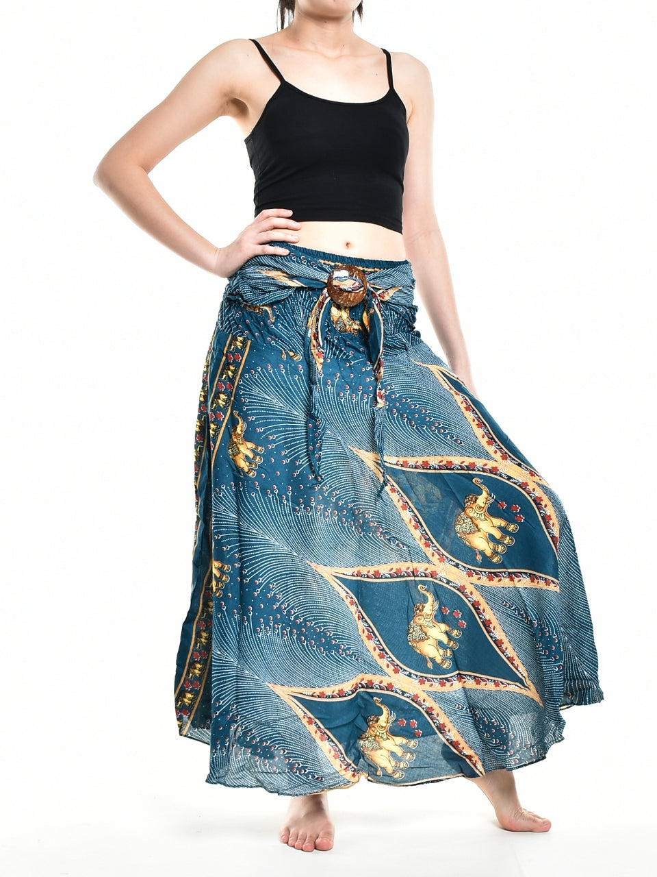 Bohotusk Teal Green Elephant Diamond Long Skirt With Coconut Buckle (& Strapless Dress) S/M Only