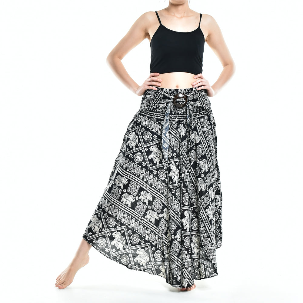 Bohotusk Black Elephant Print Long Skirt With Coconut Buckle (& Strapless Dress) S/M to 3XL