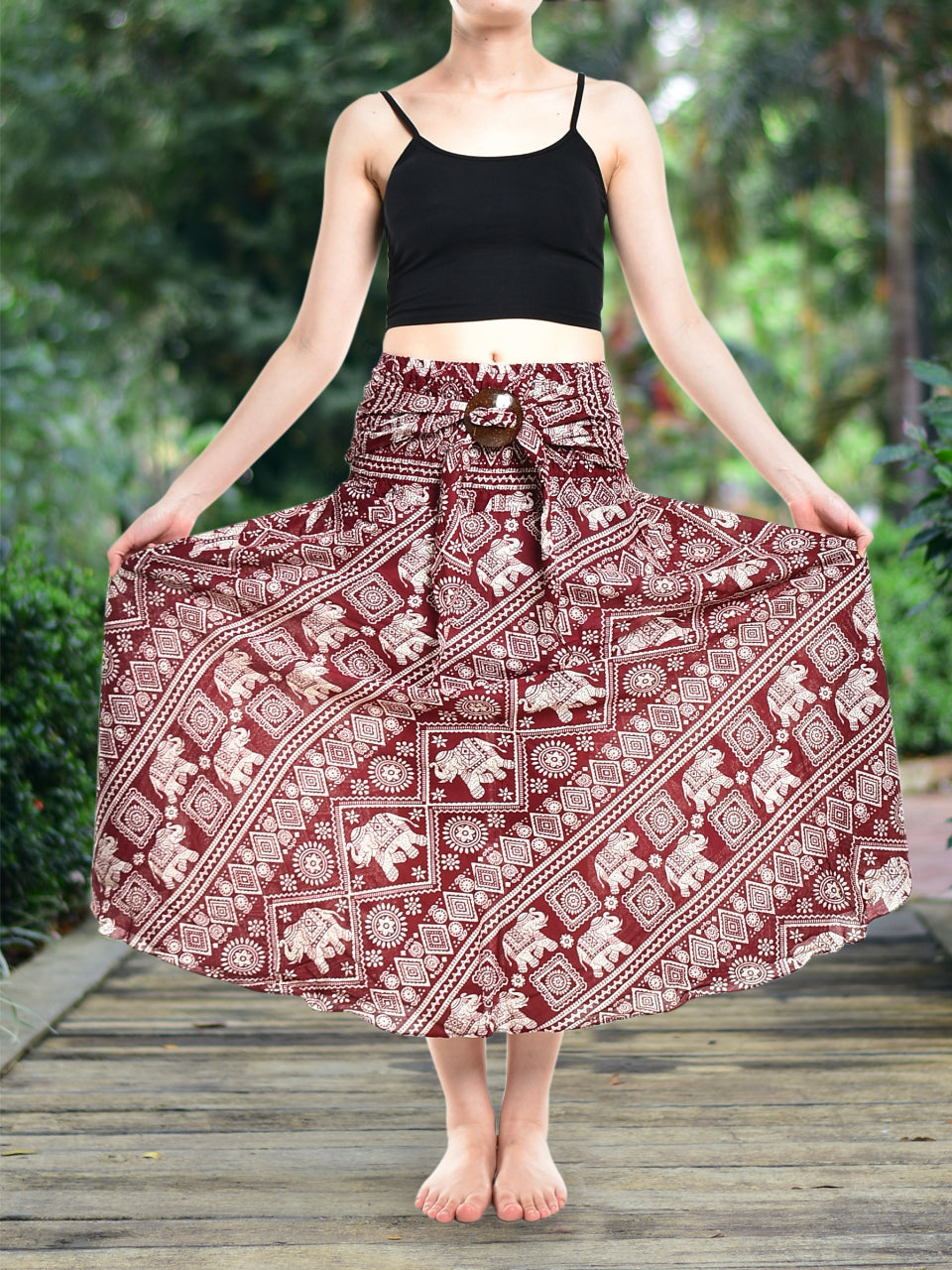 Bohotusk Red Elephant Print Long Skirt With Coconut Buckle (& Strapless Dress) S/M Only