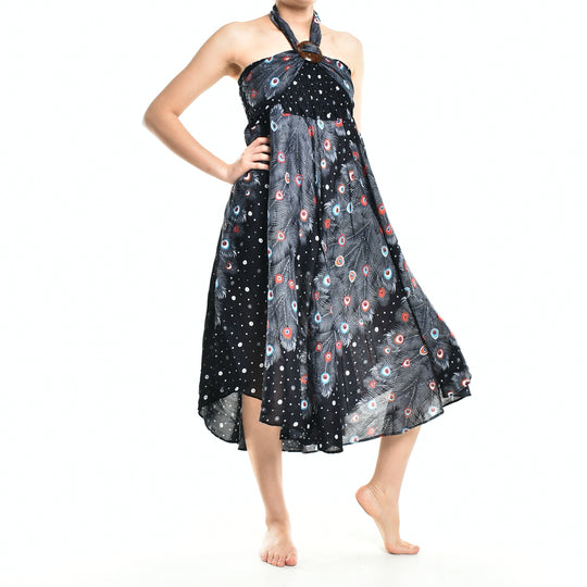 Bohotusk Black Peacock Long Skirt With Coconut Buckle (& Strapless Dress) S/M to 3XL