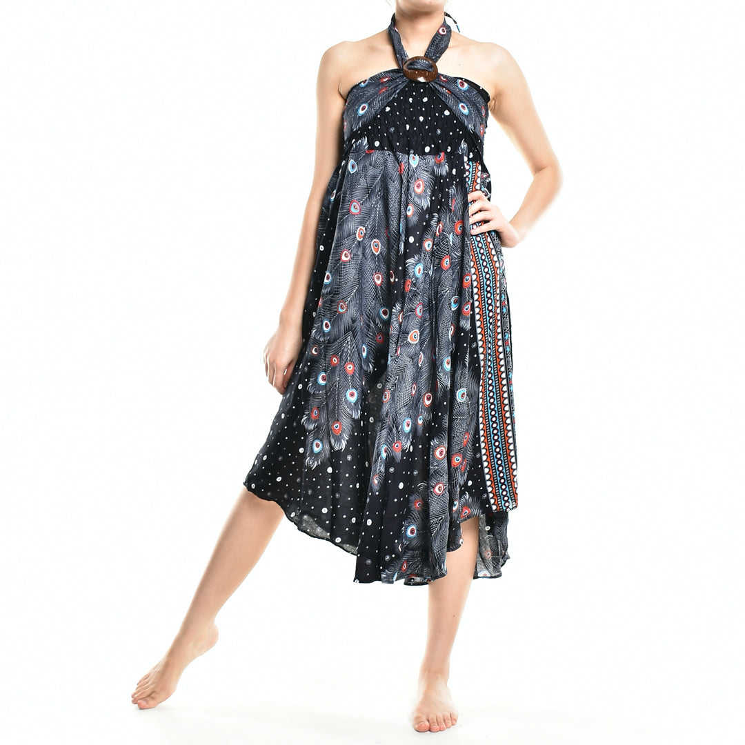 Bohotusk Black Peacock Long Skirt With Coconut Buckle (& Strapless Dress) S/M to 3XL
