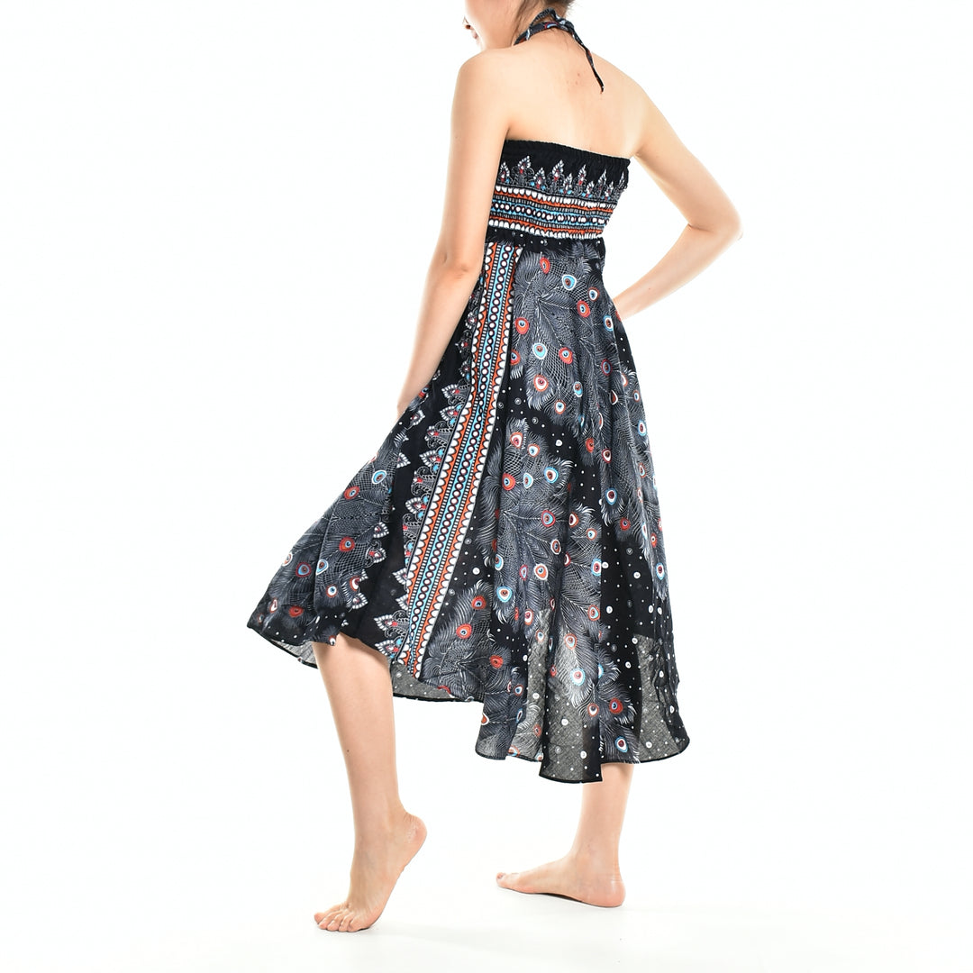 Bohotusk Black Peacock Long Skirt With Coconut Buckle (& Strapless Dress) S/M to 3XL