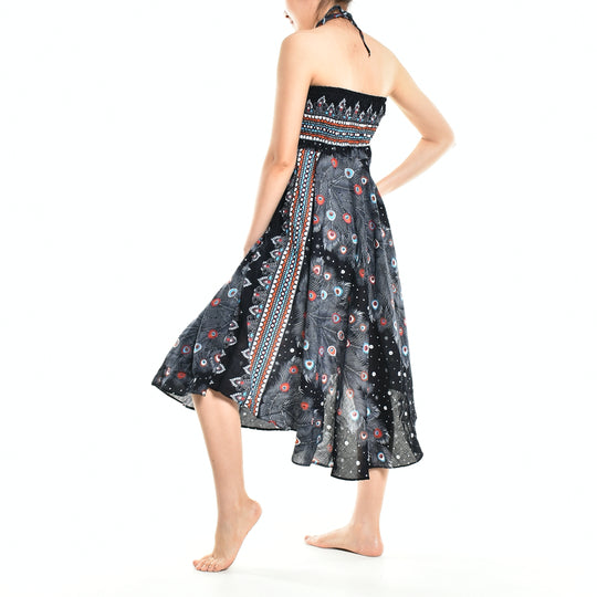 Bohotusk Black Peacock Long Skirt With Coconut Buckle (& Strapless Dress) S/M to 3XL