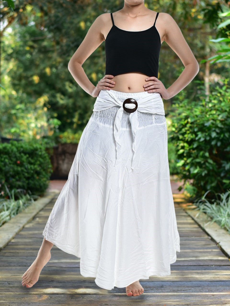 Bohotusk Plain White Beach Dress (& Long Skirt With Coconut Buckle) S/M to 3XL