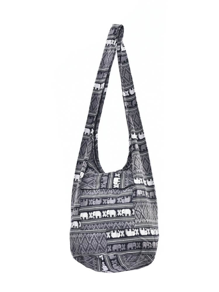 Bohotusk Black Elephant Cotton Canvas Sling Shoulder Bag