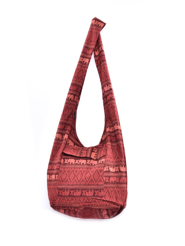 Bohotusk Brick Red Elephant Cotton Canvas Sling Shoulder Bag