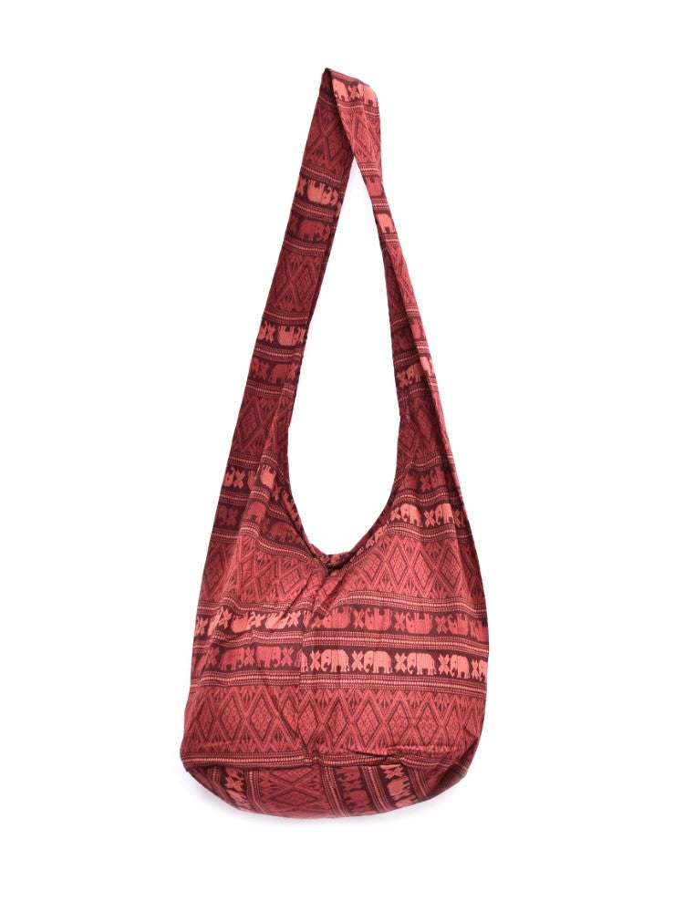 Bohotusk Brick Red Elephant Cotton Canvas Sling Shoulder Bag