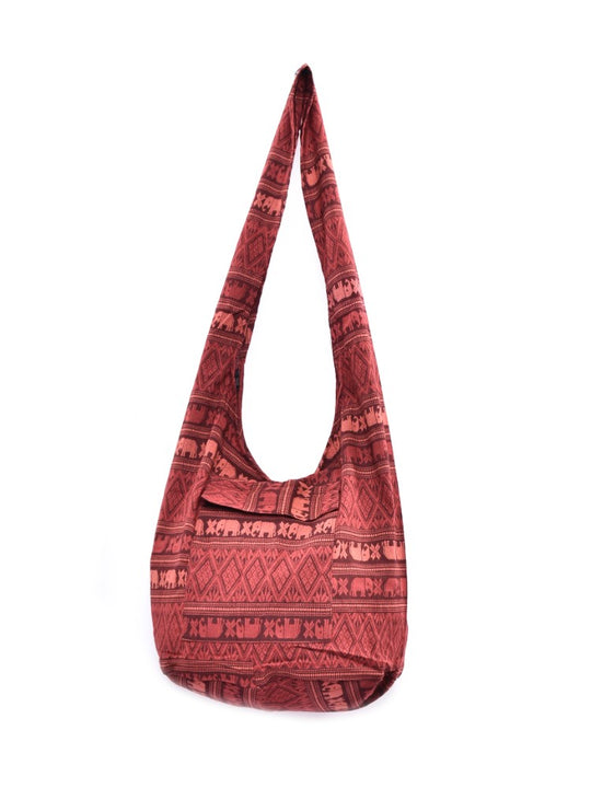 Bohotusk Brick Red Elephant Cotton Canvas Sling Shoulder Bag