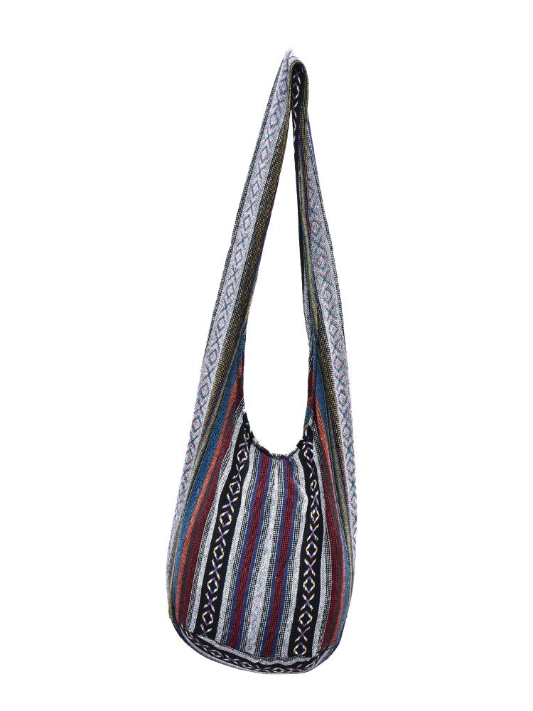 Bohotusk Striped Multi Coloured Cotton Canvas Sling Shoulder Bag