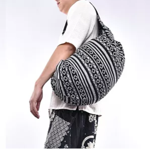 Bohotusk Criss Cross Striped Cotton Canvas Duffle Bag