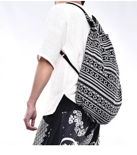 Bohotusk Criss Cross Striped Cotton Canvas Duffle Bag