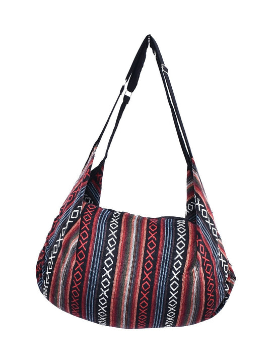 Bohotusk Criss Cross Striped Cotton Canvas Duffle Bag
