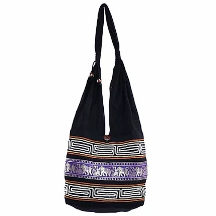 Bohotusk Purple Cotton Thai Elephant Hobo Shoulder Bag