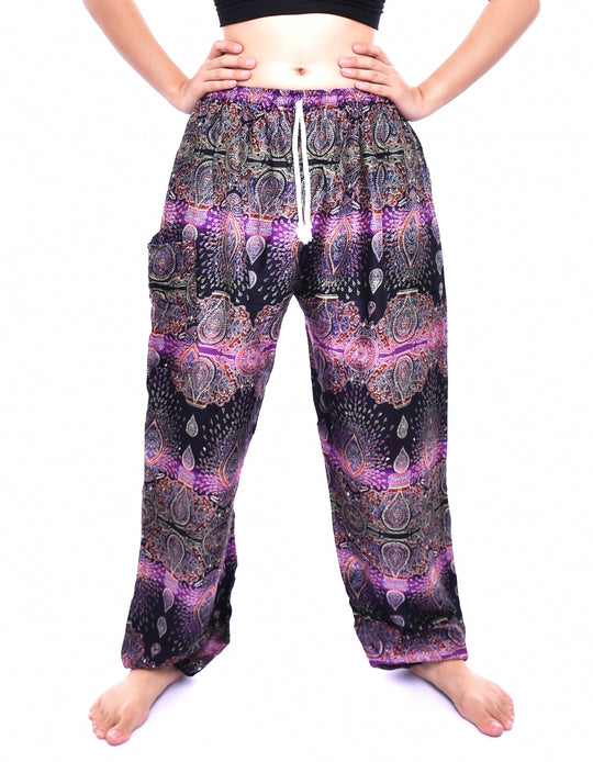 Bohotusk Purple Teardrop Print Womens Harem Pants Tie Waist S/M Only