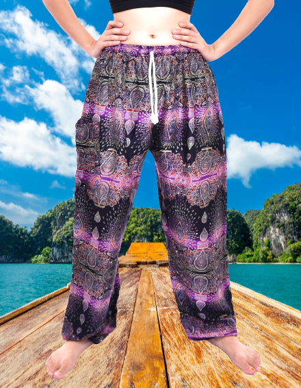 Bohotusk Purple Teardrop Print Womens Harem Pants Tie Waist S/M Only