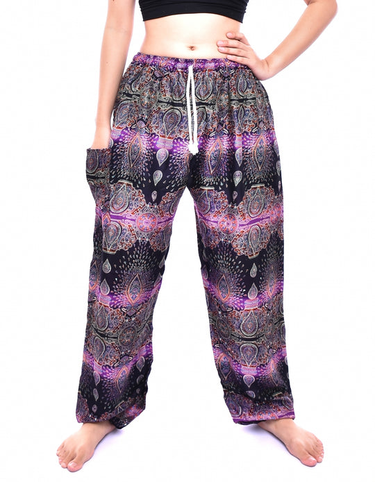 Bohotusk Purple Teardrop Print Womens Harem Pants Tie Waist S/M Only