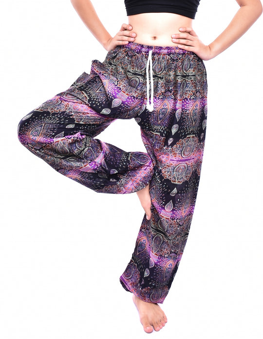 Bohotusk Purple Teardrop Print Womens Harem Pants Tie Waist S/M Only