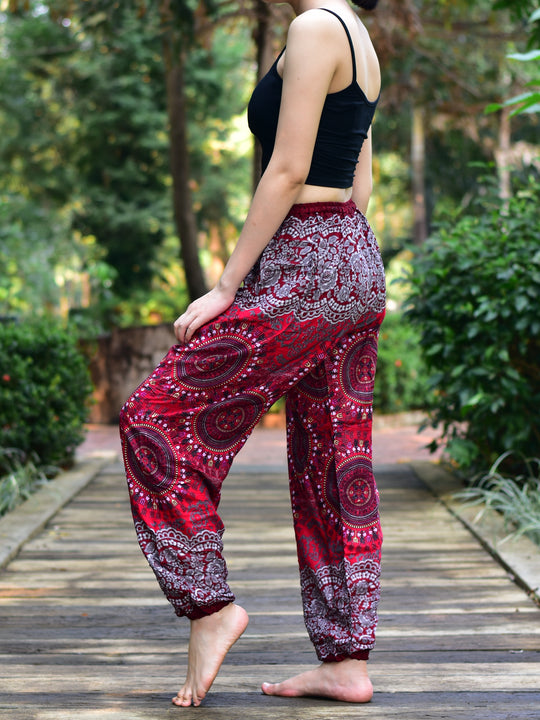 Bohotusk Red Sun Beam Print Womens Harem Pants Tie Waist S/M to 3xl