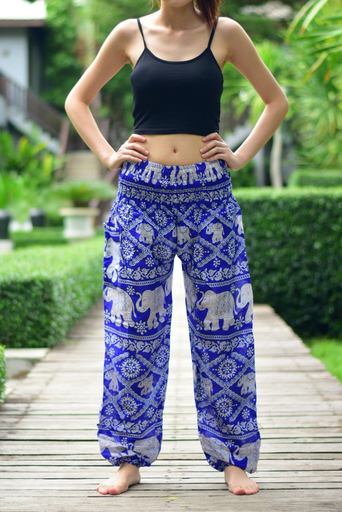 Bohotusk Mid Blue Elephant Print Petite Fit Harem Pants (UK Size 4)