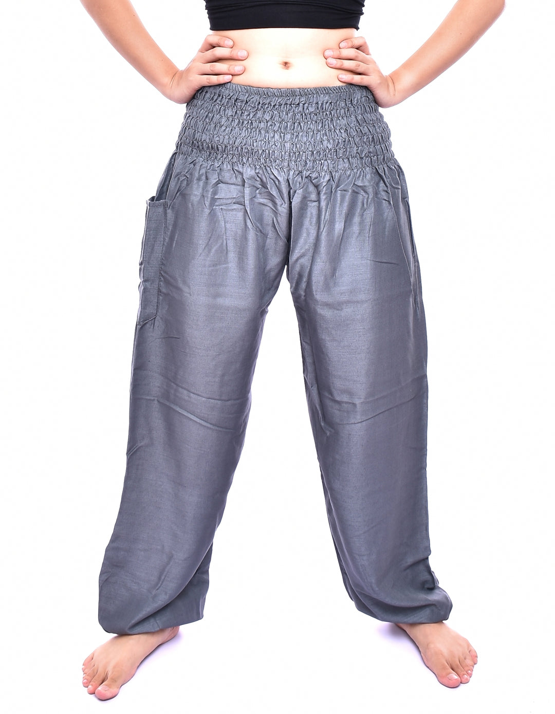 Bohotusk Kids Mid Grey Plain Elasticated Smocked Waist Harem Pants (9 - 12 Years)