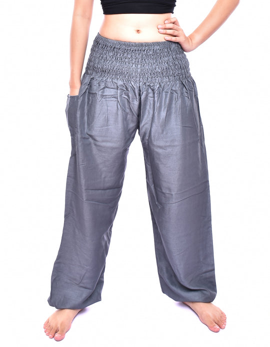 Bohotusk Kids Mid Grey Plain Elasticated Smocked Waist Harem Pants (9 - 12 Years)