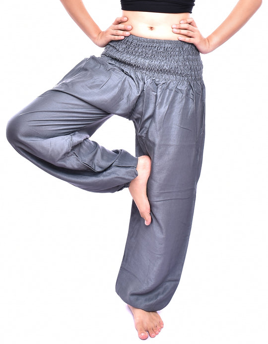 Bohotusk Kids Mid Grey Plain Elasticated Smocked Waist Harem Pants (9 - 12 Years)