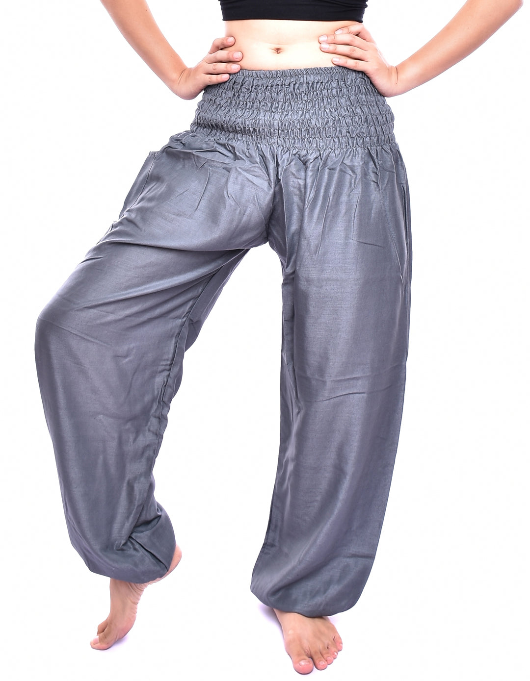 Bohotusk Kids Mid Grey Plain Elasticated Smocked Waist Harem Pants (9 - 12 Years)