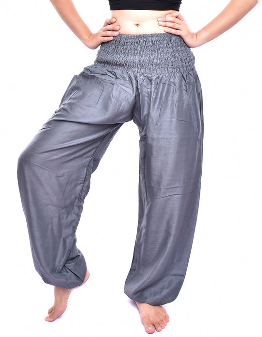 Bohotusk Kids Mid Grey Plain Elasticated Smocked Waist Harem Pants (9 - 12 Years)