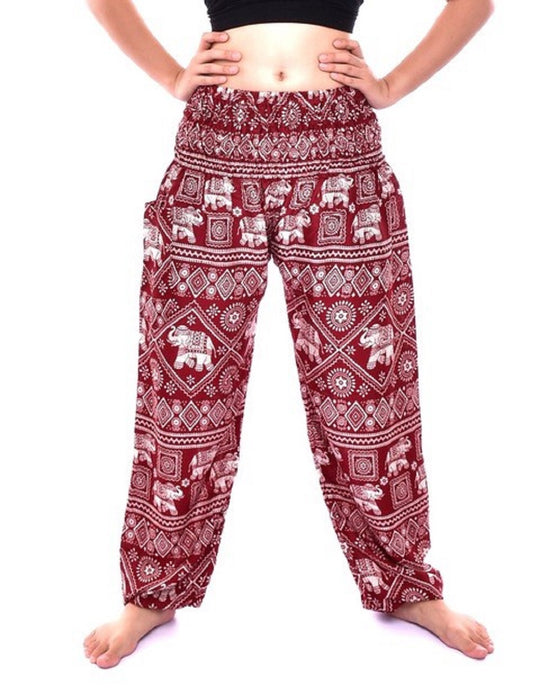 Bohotusk Red Elephant Print Elasticated Waist Harem Pants (6 - 8 Years)