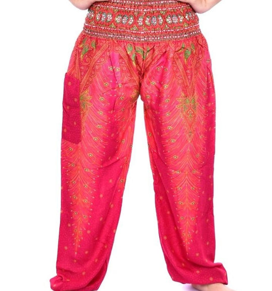 Bohotusk Pink Peacock Print Drawstring Waist Harem Pants (6 - 8 Years)