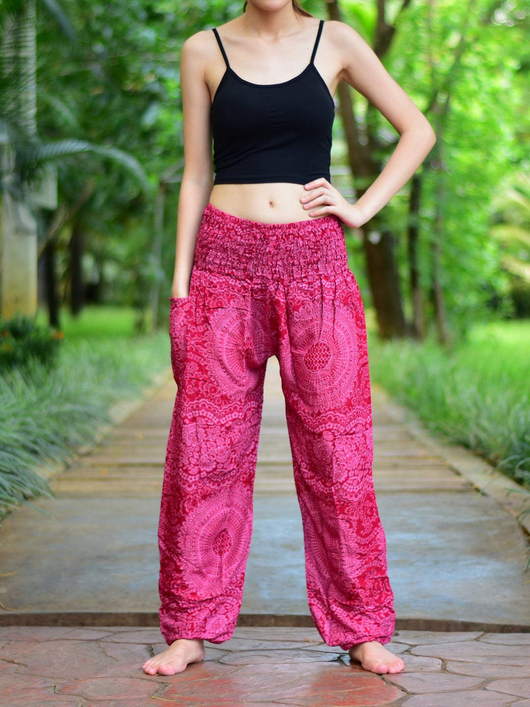 Bohotusk Kids Red Night Glow Elasticated Smocked Waist Harem Pants (6 - 8 Years)