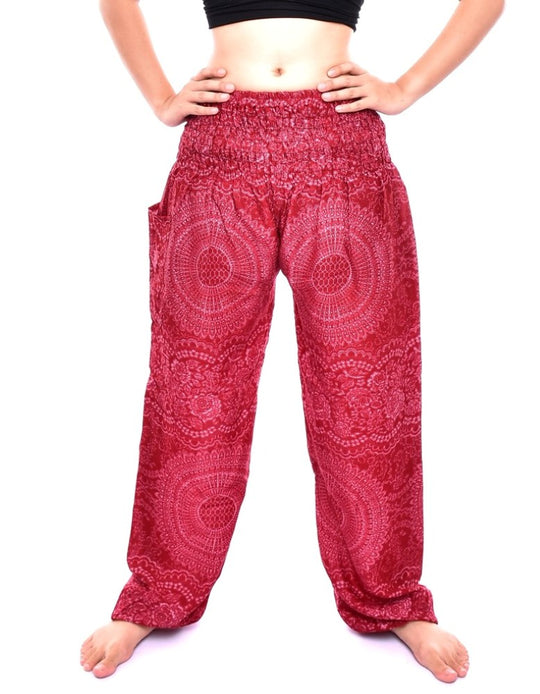 Bohotusk Red Night Glow Print Elasticated Smocked Waist Womens Harem Pants S/M to L/XL