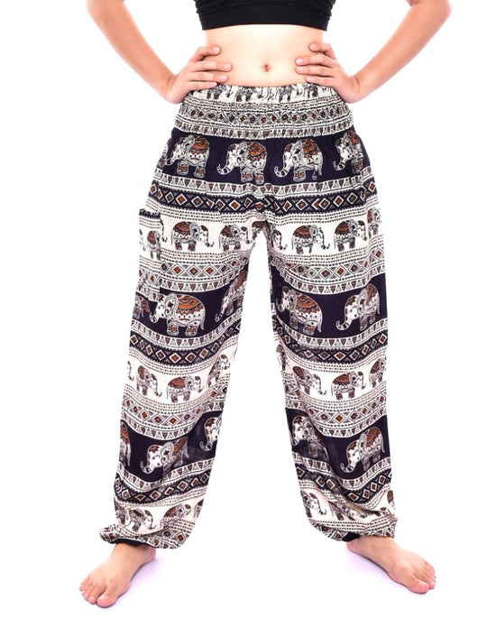 Bohotusk Kids Navy Blue Elephant Savannah Print Elasticated Smocked Waist Harem Pants (9 - 12 Years)