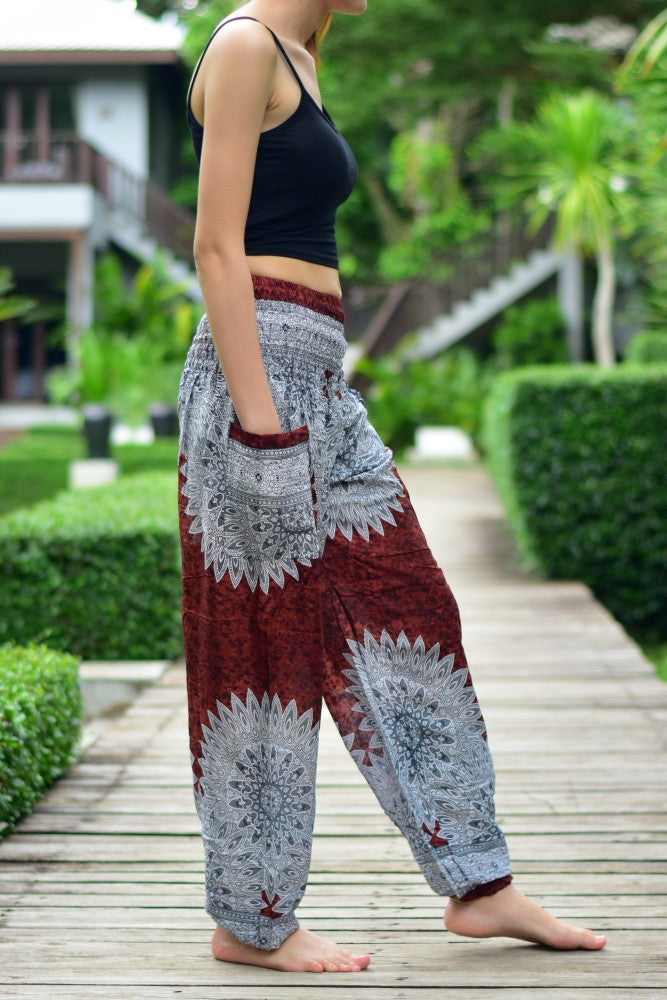 Bohotusk Purple Snowflake Print Elasticated Smocked Waist Womens Harem Pants S/M to L/xl