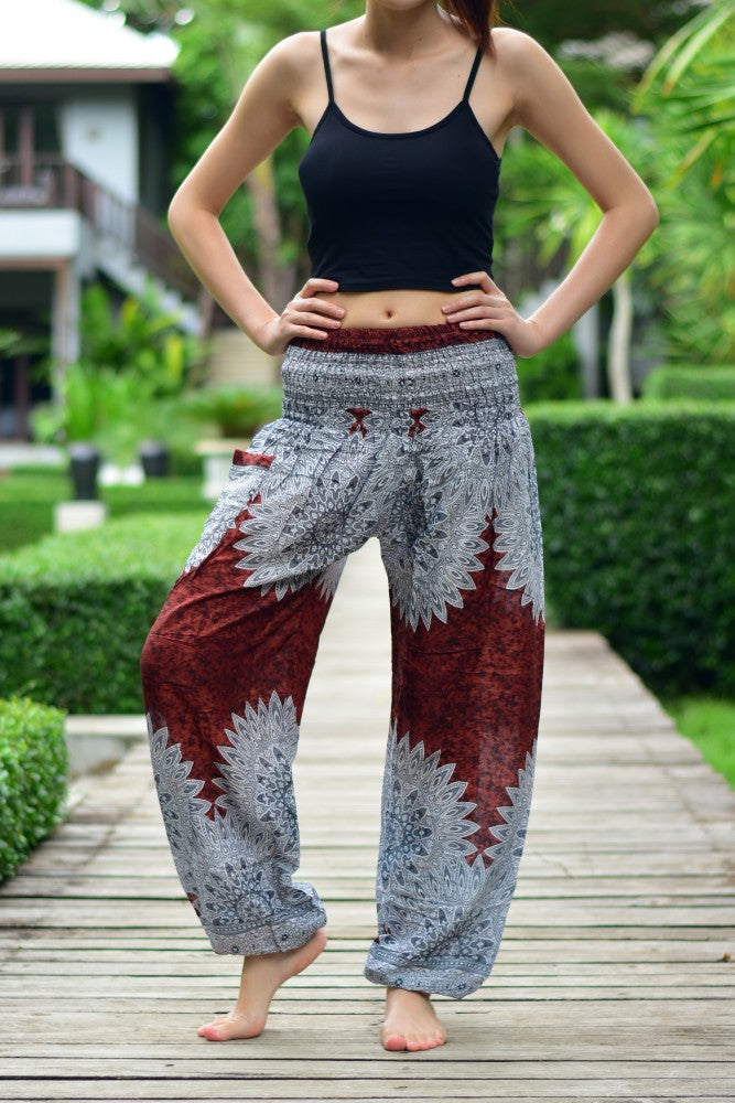 Bohotusk Purple Snowflake Print Elasticated Smocked Waist Womens Harem Pants S/M to L/xl