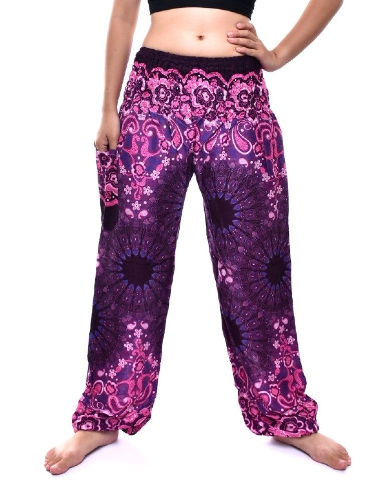 Bohotusk Kids Purple Ink Splash Print Elasticated Smocked Waist Harem Pants (6 - 8 Years)