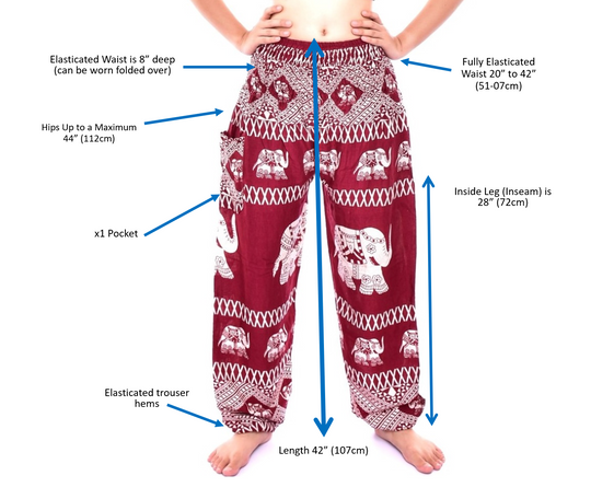 Bohotusk Black Elephant Herd Print Elasticated Smocked Waist Womens Harem Trousers S/M to L/XL