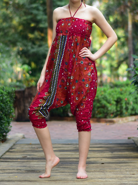 Bohotusk Red Peacock Print Jumpsuit S/M to LXL