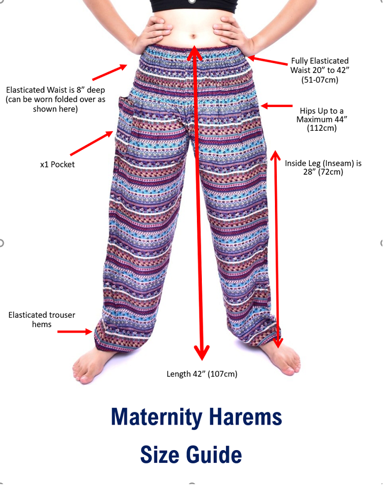 Bohotusk Blue Elephant Calf Print Elasticated Smocked Waist Womens Harem Trousers Alternative Maternity Trouser